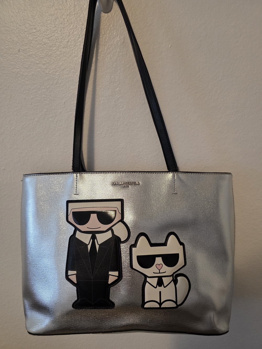 Karl Lagerfeld Silver Tote with Icon Applique